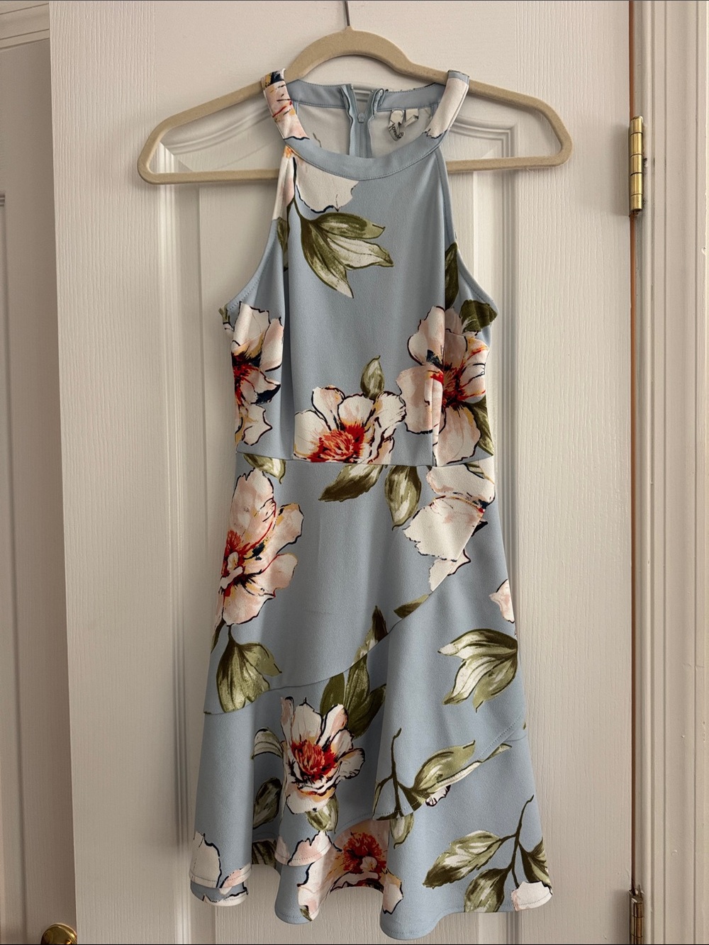 Speechless Sky Blue Floral Halter Midi Dress